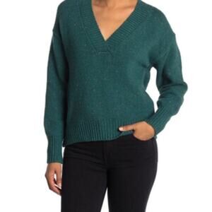 Abound Green Flecked Weekend V-Neck Pullover Sweater Sz M